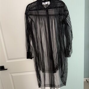 Sheer Black Striped Shirt Dress